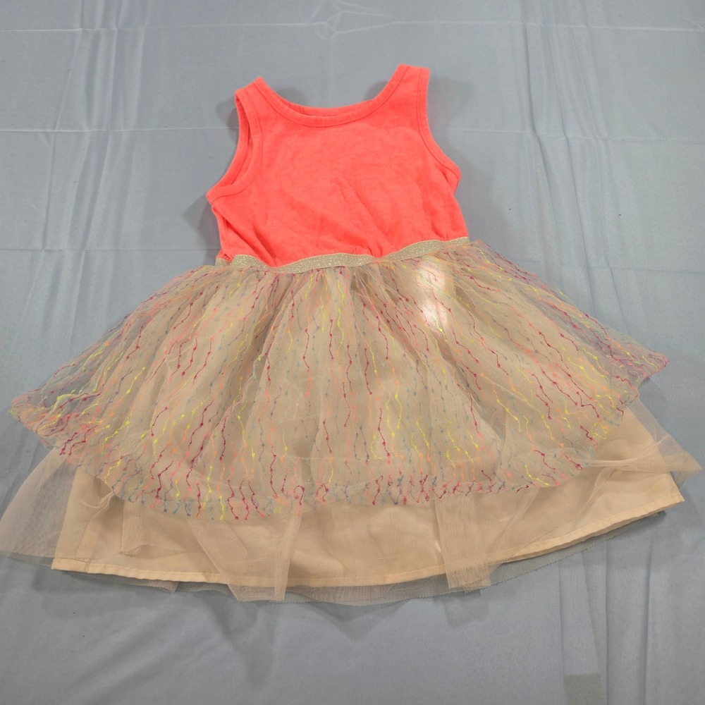 Cat & Jack Tulle Rainbow Sprinkles Dress Toddler 4T Coral Pink Sleeveless Scoop - Picture 2 of 9